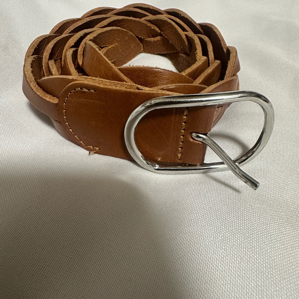 Bronzino women’s Brown Leather Belt with Silver Buckle medium made in Italy